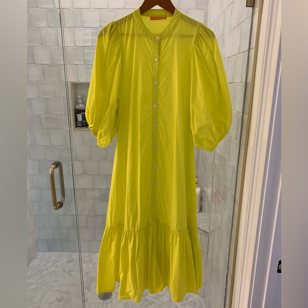 Oliphant Button Puff Midi Dress. EUC. Bright Yellow. Size XL. Retail price $388. - Picture 2 of 4